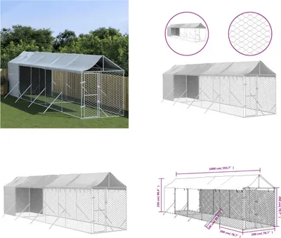 Immagine prodotto di vidaXL Cuccia per cani da esterno con tetto argento 2x10x2,5 m in acciaio zincato - Cuccia per cani da esterno - Cuccia per cani da esterno - Cuccia per cani - Gabbia per cani