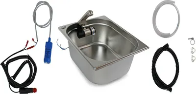Image de Évier inox Camping Lave-mains intégré 325x265x150 + pompe-robinet 12V