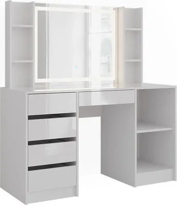 Produktbild von Schminktisch Vicco Sherry Weiß/Weiß Hochglanz 128.2 cm mit LED-Spiegel, Model 57633