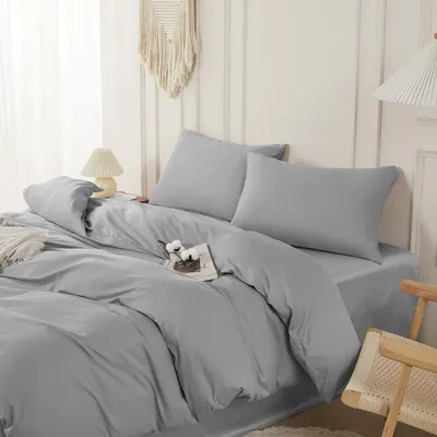 Obrázek produktu pro Sada povlečení na postel 200x220 cm, 3dílná, šedá, 100% bavlna, se zapínáním na zip a 2 povlaky na polštáře 80x80 cm, certifikováno OEKO-TEX