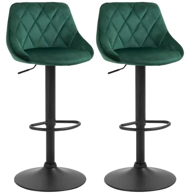 Immagine prodotto di Set 2 Sgabelli da Bar 51,5x48x83-104 cm in Tessuto Effetto Velluto Verde