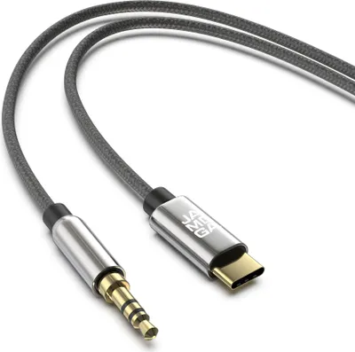 Produktbild von USB C Klinke Aux Kabel Typ C auf 3.5mm Klinkenkabel Nylon Huawei Schwarz, 1m