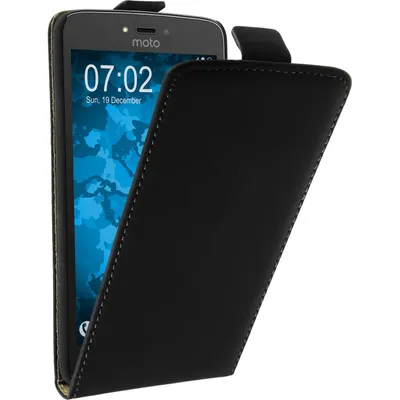 Produktbild von PhoneNatic Kunst-Lederhülle kompatibel mit Lenovo Moto C - Flip-Case schwarz + 2 Schutzfolien