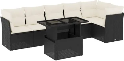 Produktbild von vidaXL 7-tlg. Garten-Sofagarnitur mit Kissen Schwarz Poly Rattan