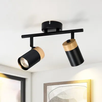 Produktbild von ZMH Deckenleuchte Holz Deckenstrahler 2 Flammig GU10 Deckenlampe Schwarz Schwenkbar 330° Spotlight für Flur Garage Wohnzimmer Schlafzimmer Küche