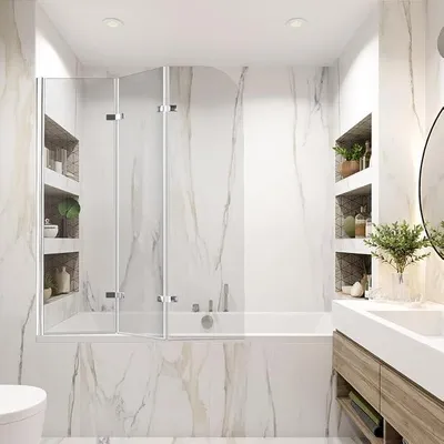Produktbild von Duschwand für Badewanne 120 x 140 cm, faltbare 3-teilige Glas Duschtrennwand, 6 mm ESG Sicherheitsglas, Badewannenaufsatz, Silber Transparent