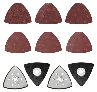 Imagen del producto de Plato de lija triangular, de grano fino, de 93 mm, juego de 4 unidades, con 24 hojas de lija para multiherramienta