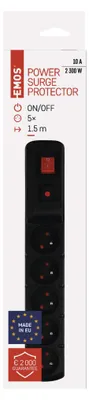 Přepěťová ochrana – 5 zásuvek, 1,5m, černá