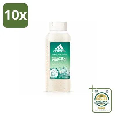 Imagen del producto de 10 unidades de gel de ducha Adidas Active Skin & Mind, fórmula detoxificante para la piel, 250 ml. Paquete de ahorro