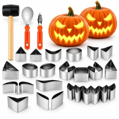 Obrázok produktu pre Sada na vyrezávanie tekvíc, 27-dielna, s šablónami na Halloween