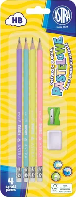 Immagine prodotto di Matita con gomma 4 pezzi e temperino colori pastello Astra