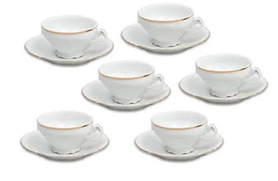 Obrázok produktu pre Thun 1794 Bernadotte, šálky a podšálky, 205 ml, biely porcelán, zlatá linka, Thun, 6 ks