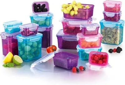 Immagine prodotto di Set di contenitori per alimenti da 18 pezzi, senza BPA, in silicone, con chiusura a scatto a 4 vie