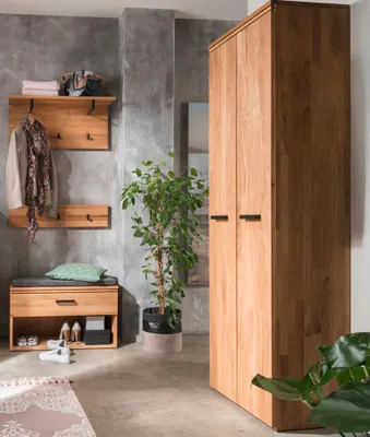 Produktbild von Flur Garderoben Set inkl. Dielenschrank LEUNA-64 in Eiche massiv geölt