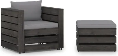 Produktbild von Maison Exclusive - 2-tlg. Garten-Lounge-Set mit Kissen Grau Imprägniertes Holz