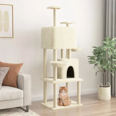 Obrázok produktu pre Škrabadlo pre mačky so sisalovými stĺpikmi krémové 180 cm