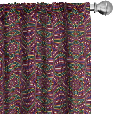 Immagine prodotto di ABAKUHAUS Tende astratte, tende, caleidoscopiche ispirate a motivi multicolori dettagliati Illustrazione psichedelica retrò, 2 pezzi 75 x 245 cm, multicolore
