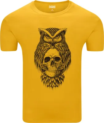 Produktbild von Diarbo Herren T-Shirt mit Aufdruck Wildtierporträts Eule mit Totenkopf Gelb Gr.XXL
