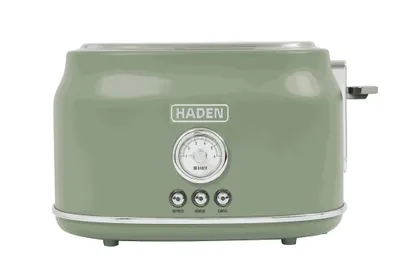 A green Haden toaster is shown against a white background.