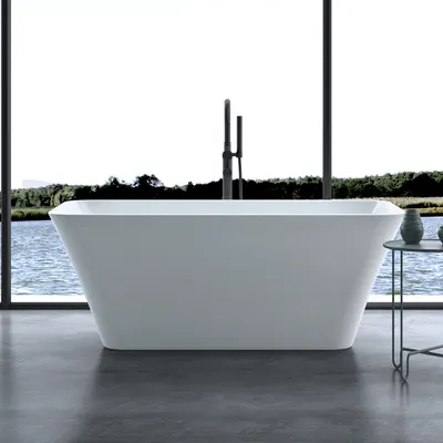 Produktbild von doporro Freistehende Design-Badewanne eckig Vicenza529OA 150x75x58cm inkl. Ablaufgarnitur und Überlauf aus Acryl in Weiß und DIN-Anschlüssen