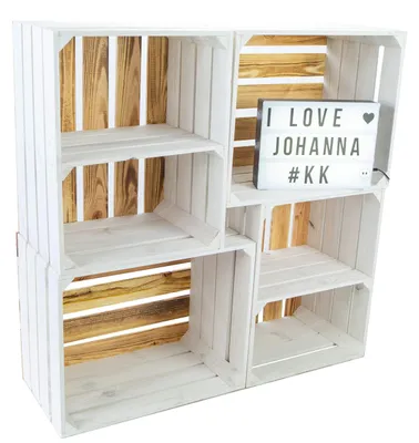 Productafbeelding van Set van 4 stevige fruitkisten, witte houten kisten, 50 x 40 x 30 cm