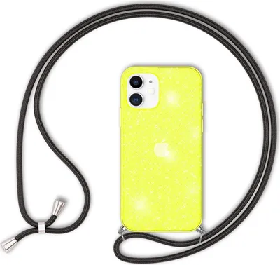 Produktbild von NALIA Glitzer Hülle mit Kette für iPhone 12 mini, Glitter Case Kordel Bling Etui Gelb Glitzer