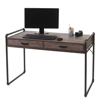 Zdjęcie produktu dla Biurko HWC-F58, biurko komputerowe, wzór przemysłowy 75x120x60cm struktura 3D ~ brązowy wygląd dzikiego dębu
