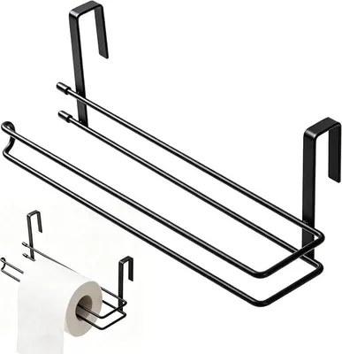 Productafbeelding van PolkaHome® Keukenrolhouder zonder boren – wandmontage keukenpapierhouder van koolstofstaal, zwart, 28 x 6,5 x 9,5 cm