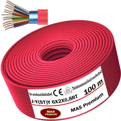 Produktbild von 100m  J-Y(ST)Y6X2X0,8RT Brandmeldekabel Telekommunikationskabel Fernmeldeleitung
