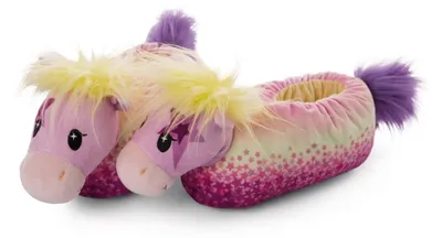 Image de Pantoufles pony en peluche chaudes - Semelle antidérapante - Taille 38-41 (L) - Pour enfants et adultes