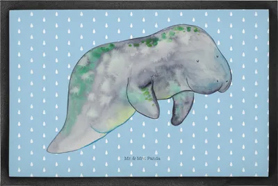 Produktbild von Mr. & Mrs. Panda Bodenvorleger Seekuh Chillen 50 x 75 cm - Blau Pastell - Geschenk, Essen, Schmutzfangmatte, Diät, Zucker, Süßigkeiten, Abnehmen, Türvorleger, fußmatte