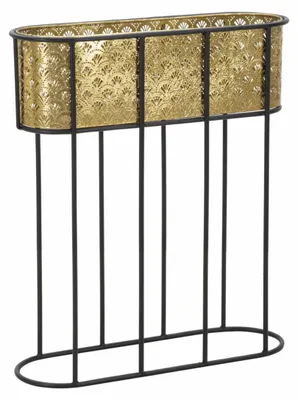 Obrázek produktu pro Oválný stojan na květiny ze zlatého a černého železa – 60 x 20 x V 70 cm