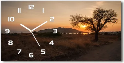 Produktbild von Wanduhr aus Glas – 60x30 cm - Glasbild - Glasuhr - Gehärtetes Glas - weisse-zeiger - Sonnenuntergang