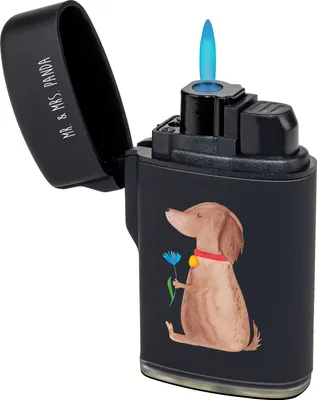 Produktbild von Mr. & Mrs. Panda Gasfeuerzeug Hund Blume - Schwarz - Geschenk, sturmfeuerzeug, Hunde, Feuerzeug, Hundeliebe, gas anzünder, Feuerzeuge, zigarettenanzünder, Halsband