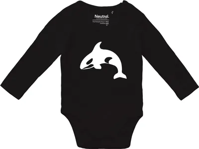 Produktbild von Huuraa Baby Body Orka Killerwal 74 Black  Baumwolle Fairtrade Langarmbody Geschenkidee