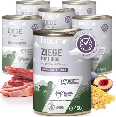 Produktbild von Hundenassfutter - Ziege mit Hirse an Kichererbsen & Pflaume | 6 x 400g