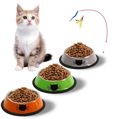Productafbeelding van Solidchoice - Set van 3 RVS Kattenvoerbakken voor Katten en Kleine Honden