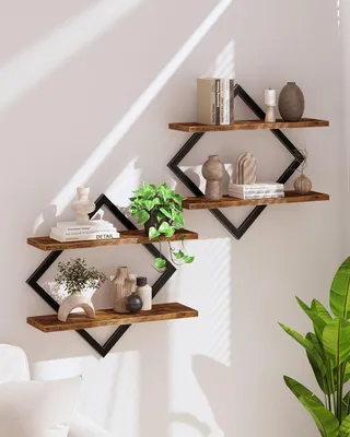Produktbild von Wandregal, 2er-Set, schwebendes Regal, 2-stöckiges Hängeregal, für Wohnzimmer, Schlafzimmer, Küche, Büro, rustikales Braun und Schwarz DTBJ01P2BF