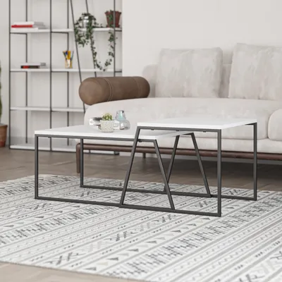 Image de Decortie Table basse Pal (lot de 2), table basse moderne, BLANC 88 x 50 x 38 cm