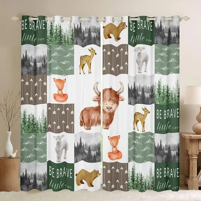 Kinder-Vorhang Waldtiere Plaid 132x160 cm 2 Paneele