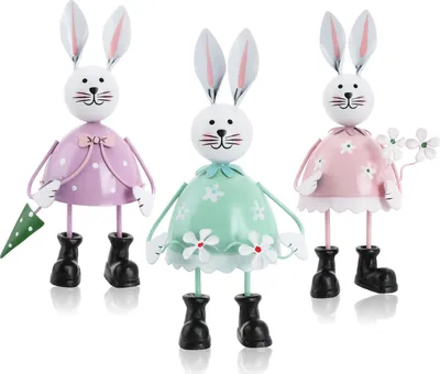 Produktbild von com-four® 3x Dekohase aus Metall - Osterhasen in bunten Farben zur Oster-Deko