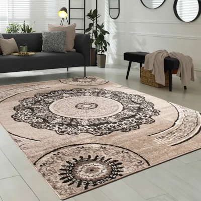 Produktbild von Teppich Wohnzimmer Kurzflor Orient Design Vintage Mandala Muster Braun Beige Grösse 200x280 cm