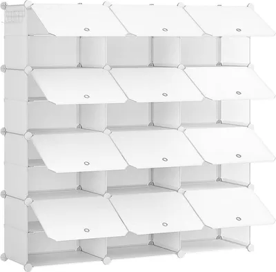 Image de Étagère à chaussures avec 12 compartiments pour 48 paires de chaussures Blanc 120 x 30 x 120 cm