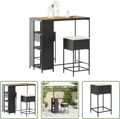 Produktbild von The Living Store 3-tlg. Gartenbar-Set mit Kissen Schwarz Poly Rattan
