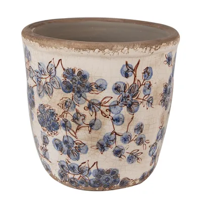 Obrázok produktu pre Clayre & Eef Kvetináč Ø 14x14 cm Béžová Modrá Keramické kvety