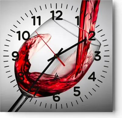 Produktbild von Wanduhr - Quadrat - Glasuhr - Trinken glas wein - 30x30cm - Schleichendes Uhrwerk - Lautlos - zum Aufhängen bereit - Dekoration Modern - Wanddekoration aus Glas - C4AC30x30-2258