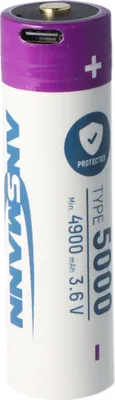 Zdjęcie produktu dla 76,2 x 21,4 mm Ansmann 21700 akumulator litowo-jonowy z gniazdem ładowania USB-C, 3,6 V 5000 mAh, z obwodem zabezpieczającym