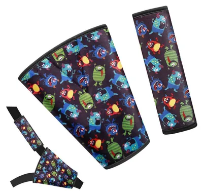 Immagine prodotto di Cuscini protettivi per cinture di sicurezza, adatti a bambini e neonati, con imbottitura, motivo "Monsterland", set da 2