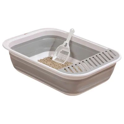 Produktbild von Katzentoilette Flach Kleine, Faltbare Katzenklo mit Schaufel, Garu, 46x34x12cm