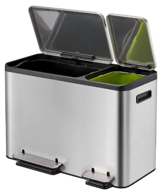 Produktbild von EKO - EcoCasa Recycler Treteimer 24+12 Liter - stainless steel plastic  - Matt Edelstahl